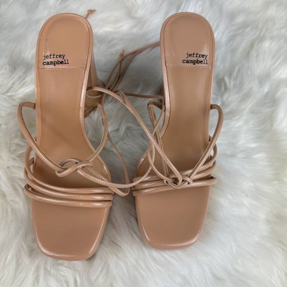 Jeffrey Campbell Presecco Sandal in Nude Crinkle Patent - Picture 3 of 6